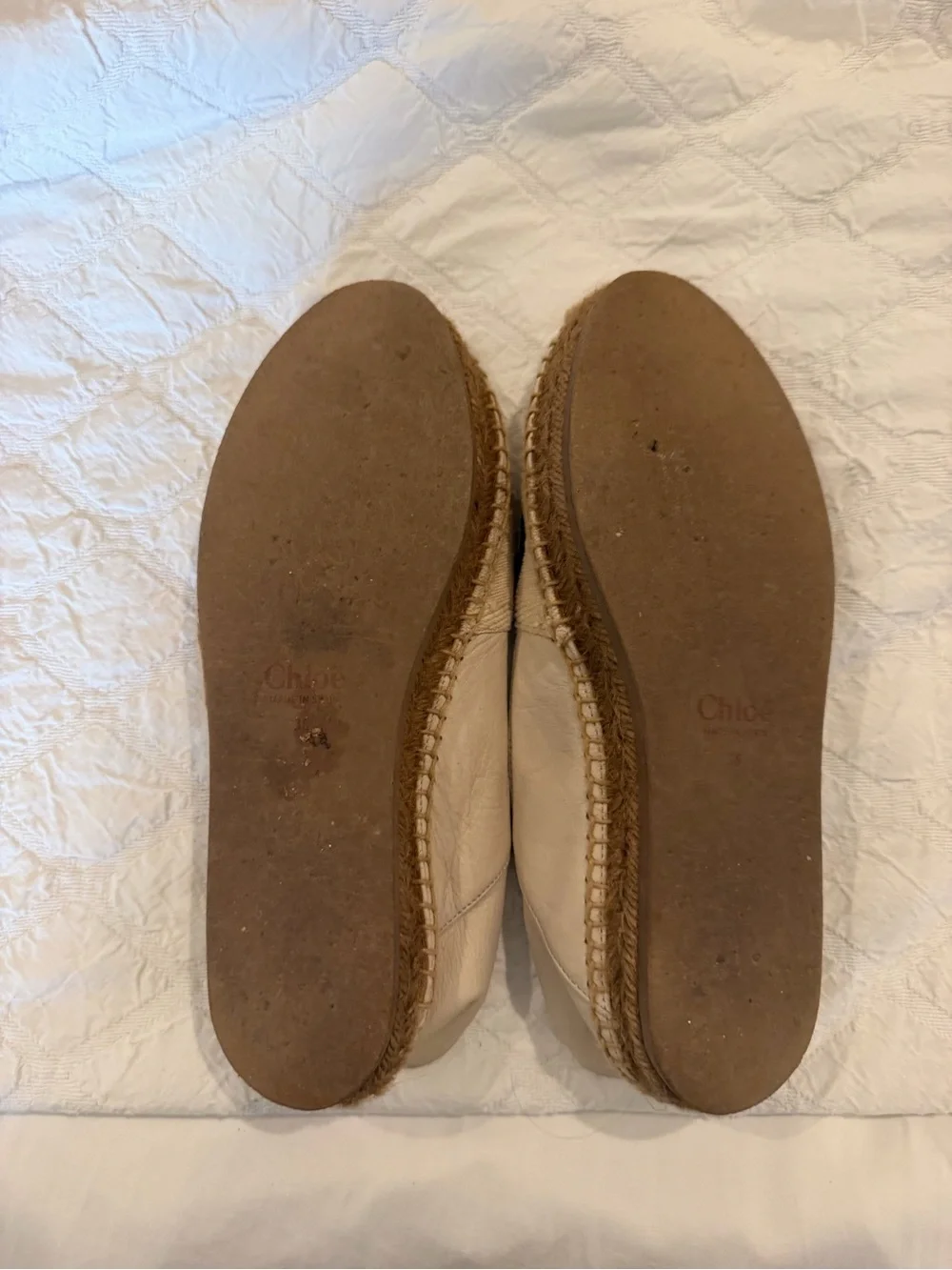 Chloé Woody Logo Leather Espadrilles Cream Ivory Size 39